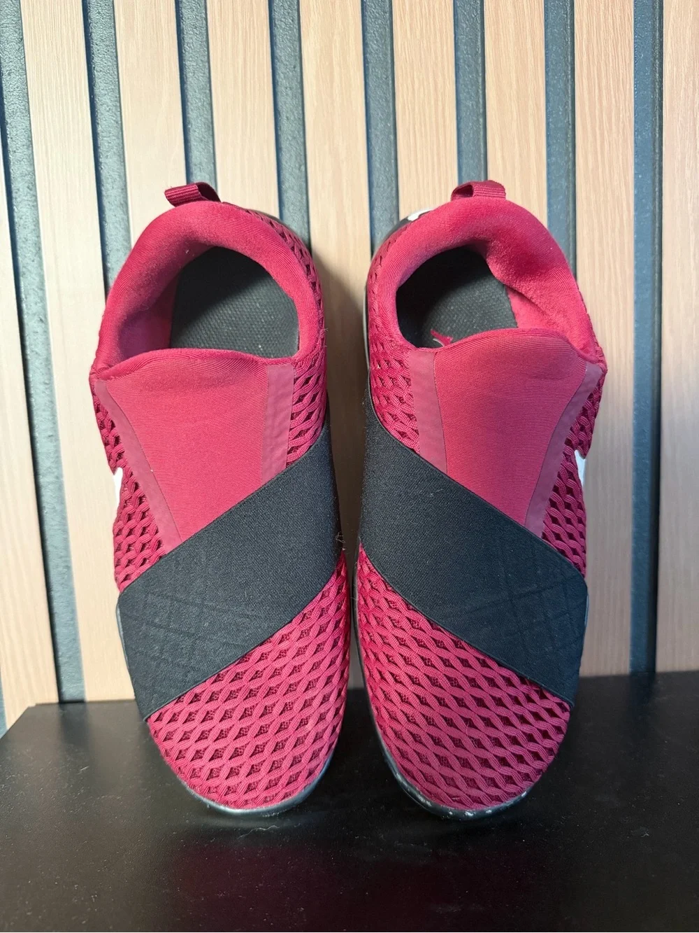 Nike Burgundy Mesh Slip-On Sneakers with White Swoosh